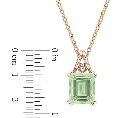 Stella Grace 18k Rose Gold Over Silver Octagon-Cut Green Quartz & White Topaz Pendant Necklace