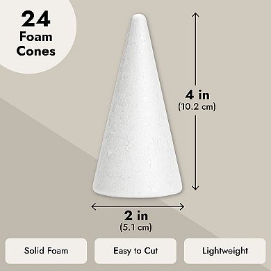 24 Pack Foam Cones For Crafts, Handmade Gnomes, Trees (2 X 4 In, White)