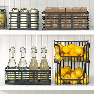 mDesign Stackable Food Organizer Storage Basket, Open Front - 2 Pack