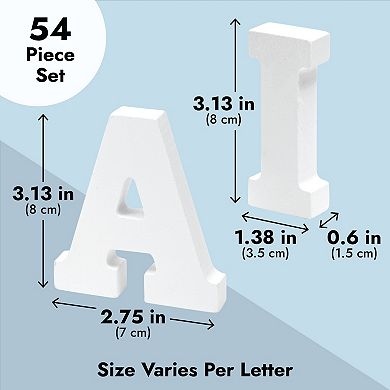 54-piece White 3d Wood Block Letters For Decor Standing, A-z, 3 Inch, 0.6" Thick