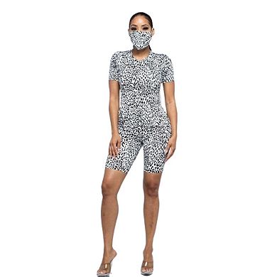 Brushed Short Sleeve Top And Biker Pants And Face Mask Set