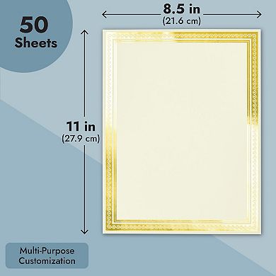 50 Sheets Gold Foil Award Certificate Paper 8.5 X 11 For Printing (white)