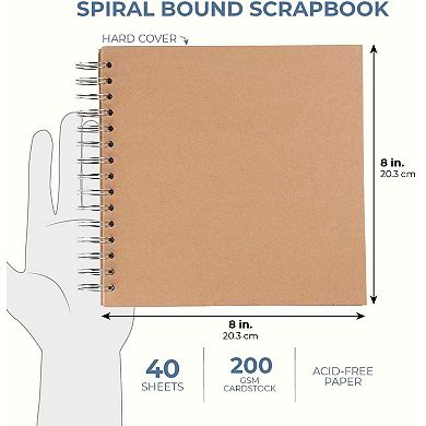 Small Spiral Kraft Hardcover Plain Scrapbook For Journaling, 80 Pages, 8x8 In