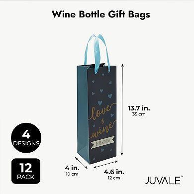 12 Pack Wine Bottle Gift Bags With Handles For Wedding, Birthday, 4 Designs