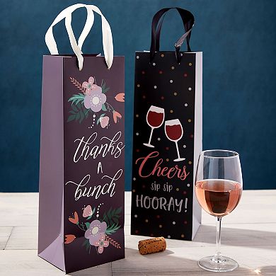 12 Pack Wine Bottle Gift Bags With Handles For Wedding, Birthday, 4 Designs