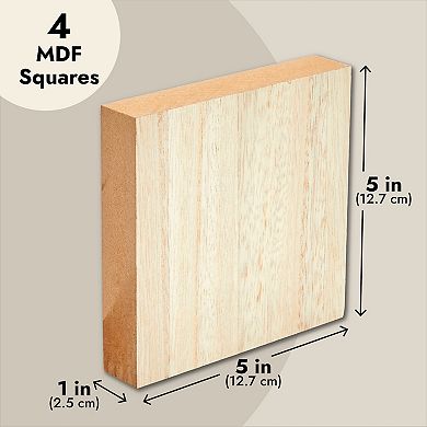 4 Pack Unfinished Wood Blocks For Crafting, Mdf Wooden Squares 1" Thick, 5x5 In
