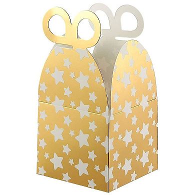 36 Paper Gable Boxes For Party Favors, 4 Gold Polka Dot Designs, 3.7x3.2x3.7 In