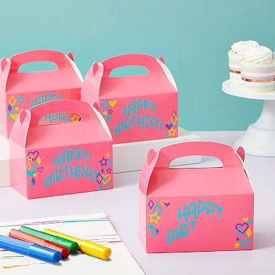 24 Pack Pink Gable Boxes With Handles For Party Favors (6.2x3.5x3.6 In)