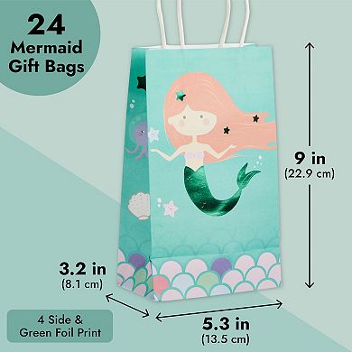 24 Pack Mermaid Gift Bags With Handles For Party Favors (5.3 X 3.2 X 9 In)