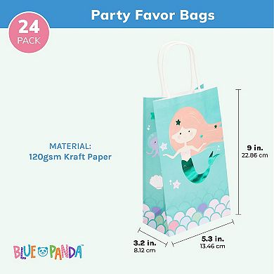 24 Pack Mermaid Gift Bags With Handles For Party Favors (5.3 X 3.2 X 9 In)