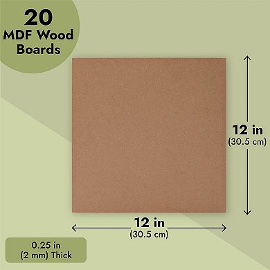 20 Pack Thick Blank Wood Boards, Mdf Board 1/4 Inch Thick (12 X 12 Inches)