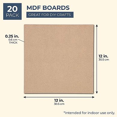20 Pack Thick Blank Wood Boards, Mdf Board 1/4 Inch Thick (12 X 12 Inches)