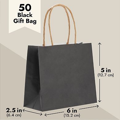Mini Gift Bags With Handles, Black Gift Bag Set (6 X 5 X 2.5 In, 50 Pack)