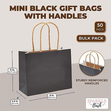 Mini Gift Bags With Handles, Black Gift Bag Set (6 X 5 X 2.5 In, 50 Pack)