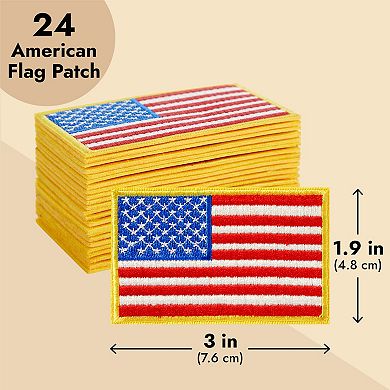 24 Pack American Flag Iron On Patches For Applique Clothing Backpacks Vest Hats