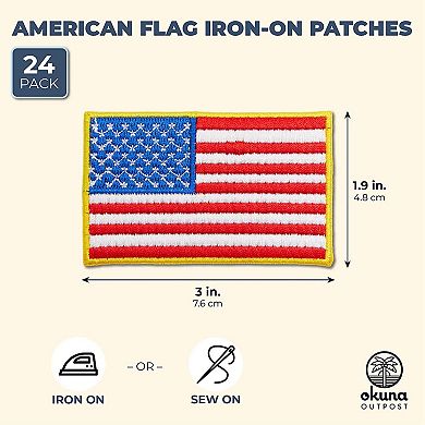 24 Pack American Flag Iron On Patches For Applique Clothing Backpacks Vest Hats