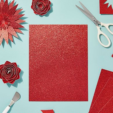 24 Sheets Red Glitter Cardstock Diy Crafts, Scrapbooking, 280gsm, 8.5 X 11 In