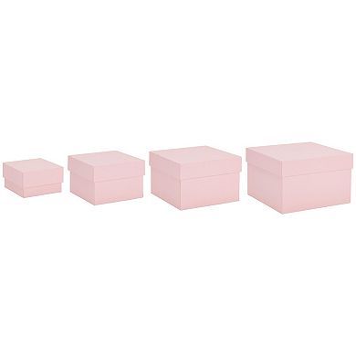 4 Pack Square Nesting Gift Boxes, Decorative Boxes With Lids In 4 Sizes, Pink