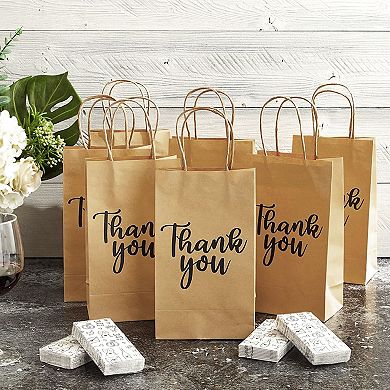 100-pack Small Thank You Gift Bags With Handles, Brown, 9x5.3x3.15 In