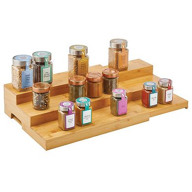 mDesign Natural Wood 3-Tier Expandable Spice Rack Adjustable Organizer