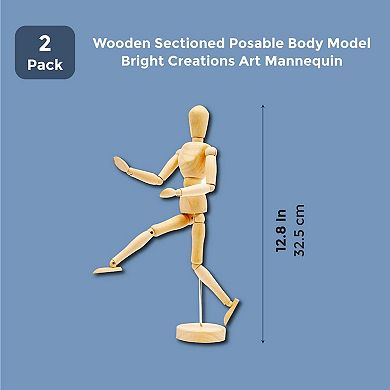 2 Pack Drawing Wooden Mannequin Figures For Artist, Posable Body Model, 12 In