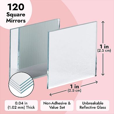 120 Pcs Mini Square Mirror Tiles 1" For Arts And Crafts Supplies Wall Room Décor