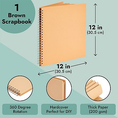 Blank Brown 12x12 Scrapbook Album Hardcover (blank), Kraft Paper, 40 Sheets