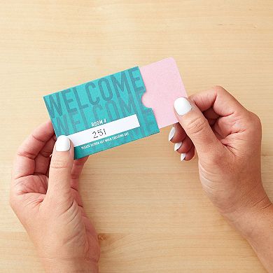 500 Pack Hotel Key Card Envelopes, Welcome Guests (teal, 2.4x3.5 In)