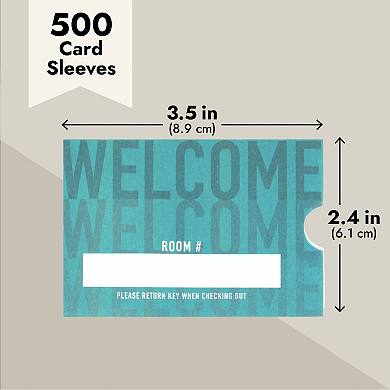 500 Pack Hotel Key Card Envelopes, Welcome Guests (teal, 2.4x3.5 In)