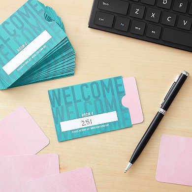 500 Pack Hotel Key Card Envelopes, Welcome Guests (teal, 2.4x3.5 In)