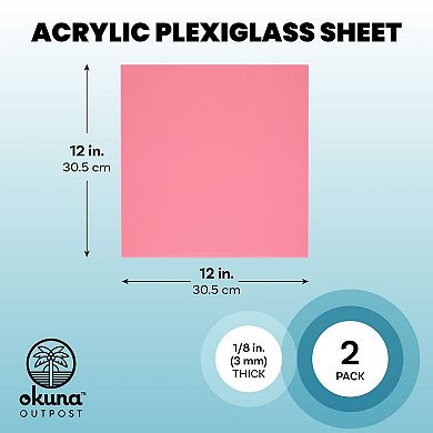 2-pack 12x12-inch Square Opaque Acrylic Plexiglass Sheet, Pink