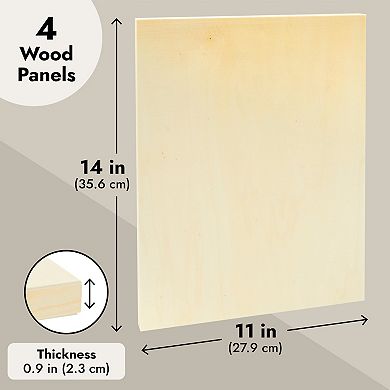4x Unfinished Wooden Art Canvas Boards Panels For Painting, Diy Craft 11x14"