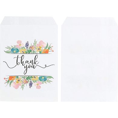 100 Pack Paper Cookie Bags, 5 X 7 Inch For Party Favors, Floral Thank You Design