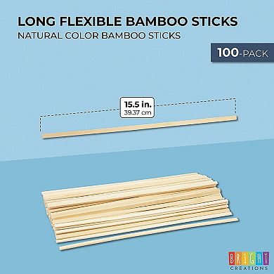 Natural Bamboo Sticks For Arts And Crafts, Flexible Wood (15.5 In, 100 Pack)