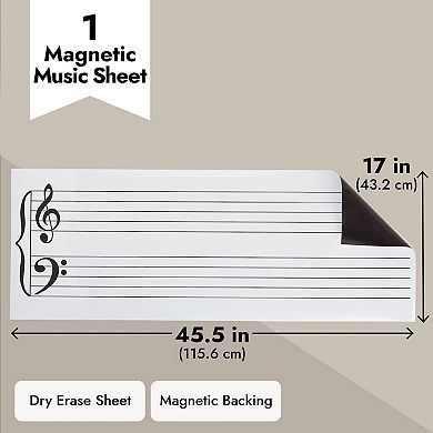 Magnetic Dry Erase Music Staff Whiteboard Sheet, Laminated Poster 45.5" Long