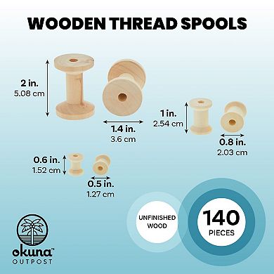 140 Pieces Unfinished Wooden Spools For Crafts, Ribbon, Thread, 3 Assorted Sizes