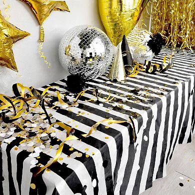 3 Pack Black And White Striped Party Tablecloth, Plastic Table Covers, 54x108 In