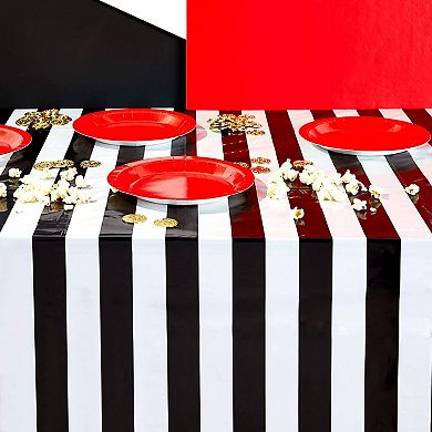 3 Pack Black And White Striped Party Tablecloth, Plastic Table Covers, 54x108 In