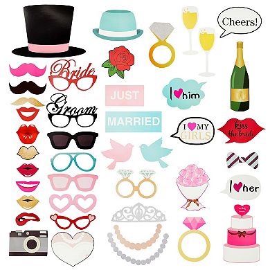 72 Pc Wedding Photo Booth Props For Bridal Shower, Bachelorette Party, Selfies