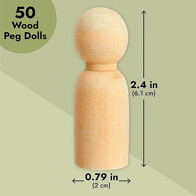 50 Pack Unfinished Wood Figurines Wooden Peg Dolls Family For Diy Crafts, 2.4 In