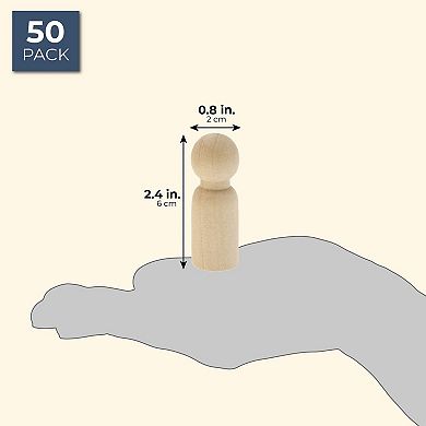 50 Pack Unfinished Wood Figurines Wooden Peg Dolls Family For Diy Crafts, 2.4 In