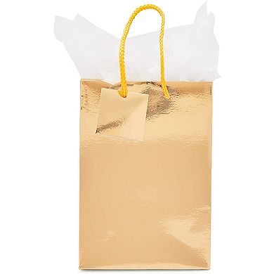 Gift Bag With Tissue Paper (gold, 8 X 5.5 X 2.5 In, 20-pack)