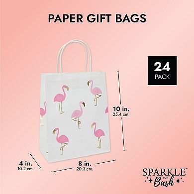 Pink Flamingo Birthday Party Favor Gift Bags, Tropical Decorations (24 Pack)