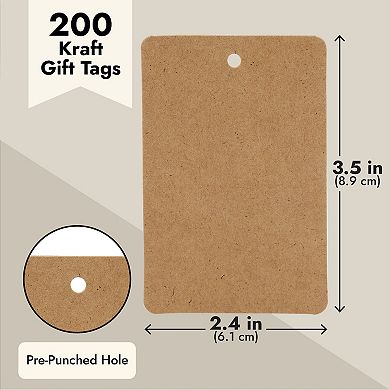 200 Pack Large Kraft Paper Gift Tags, Merchandise Tags, Brown, 2 X 4"