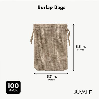 100 Pack Burlap Drawstring Gift Bags, Jewelry Pouch, 3.7 X 5.5 In