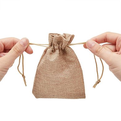 100 Pack Burlap Drawstring Gift Bags, Jewelry Pouch, 3.7 X 5.5 In