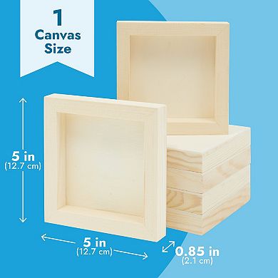 6 Pack Unfinished Wood Canvas Boards For Painting, Deep Cradle 5x5 Panels