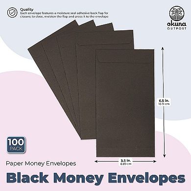 100 Pack Black Money Envelopes For Cash, Budgeting, Money Saving, 3.5x6.5 In