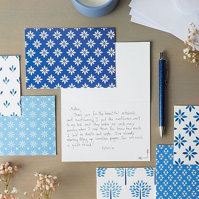 48-pack Blue Stationery Notecards And Envelopes Set, 6 Designs, Blank Inside