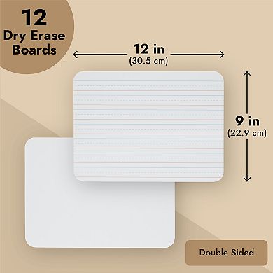 12 Pack Double Sided Small Dry Erase White Boards With Lines (9x12 In)